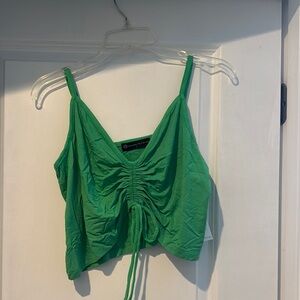 Green Ruched Camisole Top and Matching Skirt